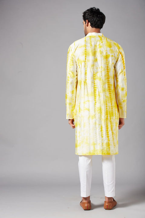 Tintlo — Yellow Bandhani Tie-Dye Semi Raw Silk Kurta