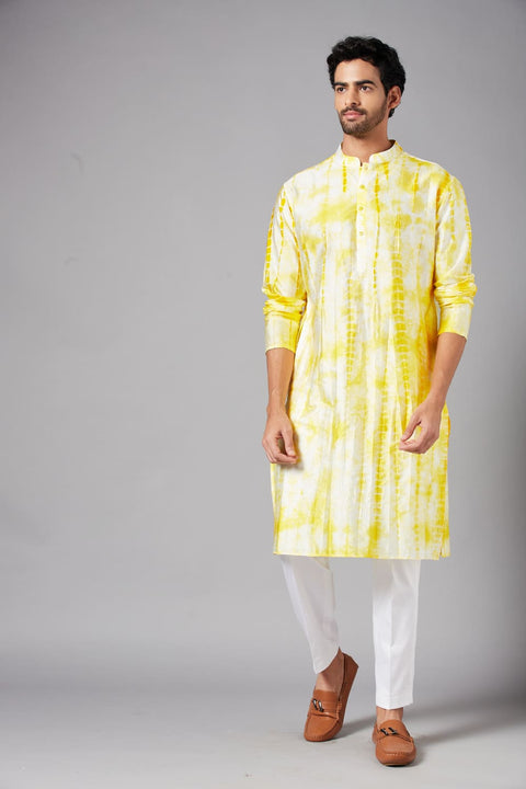 Tintlo — Yellow Bandhani Tie-Dye Semi Raw Silk Kurta