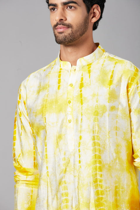 Tintlo — Yellow Bandhani Tie-Dye Semi Raw Silk Kurta