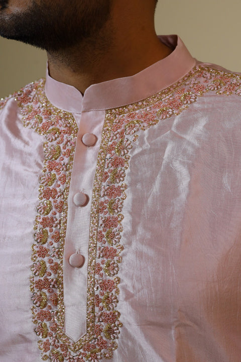Light Coral — Coral Hand Embroidered Designer Kurta