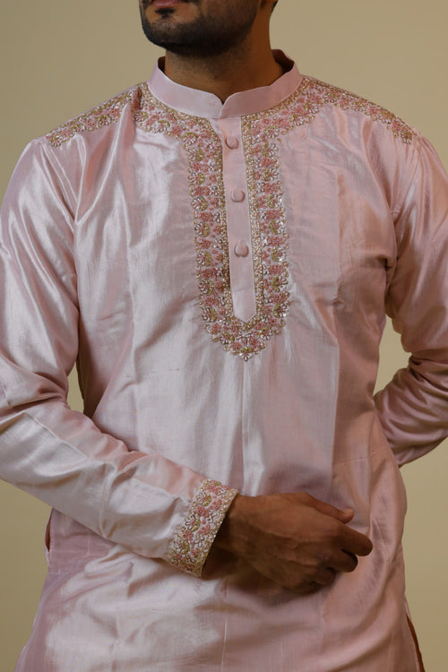 Light Coral — Coral Hand Embroidered Designer Kurta