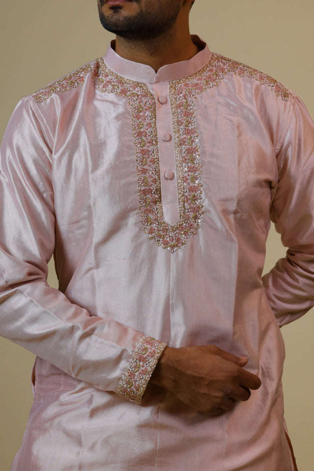 Light Coral — Coral Hand Embroidered Designer Kurta