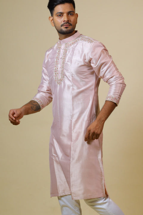 Light Coral — Coral Hand Embroidered Designer Kurta