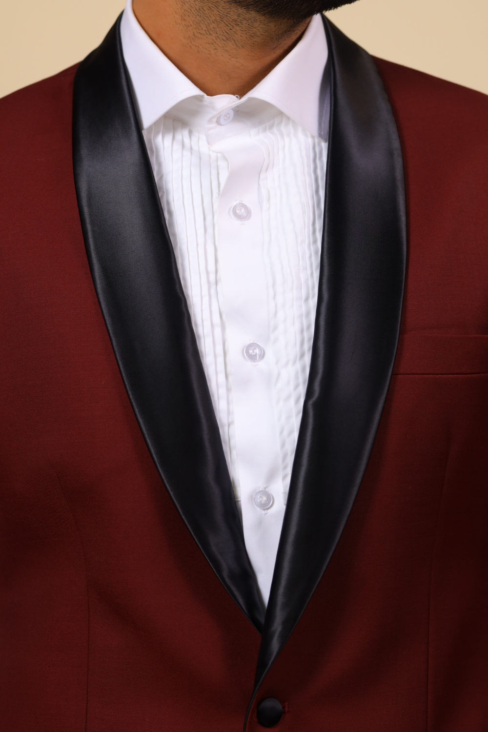 Burgundy Designer Tuxedo with Black Satin Lapels