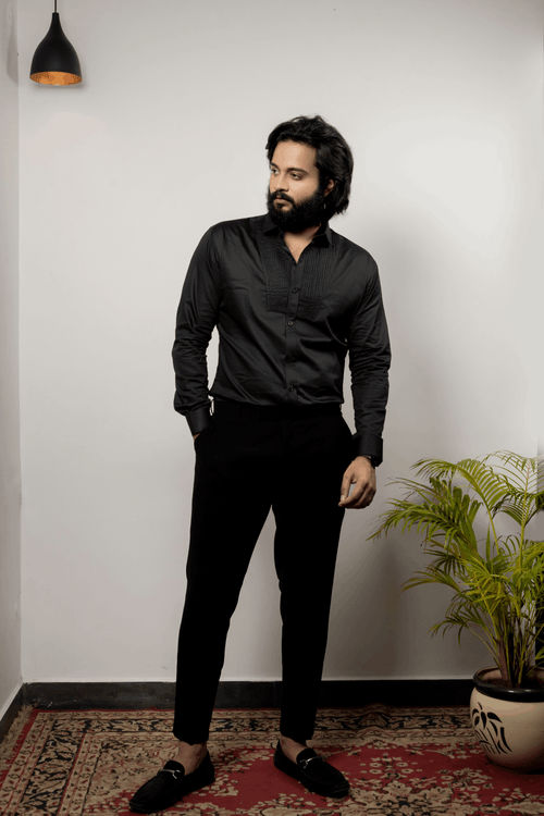 Black Pintuck — Black Pintuck Giza Cotton Shirt