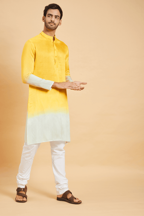 Lahza — Yellow Ombre Falling Raw Silk Kurta