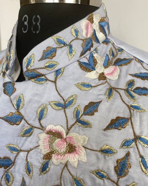 Powder Blue — Powder Blue Thread Embroidered Linen Satin Nehru Jacket