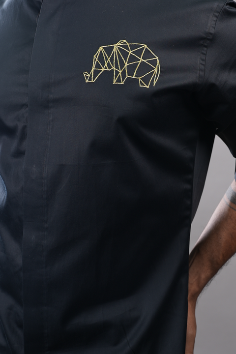Perto Elephant — Black Elephant Embroidered Cotton Satin Shirt
