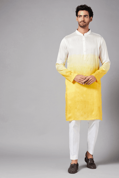 Whill — White Ombre Falling Raw Silk Kurta