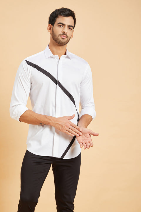 Scale Pattern — White Pattern Cotton Satin Shirt