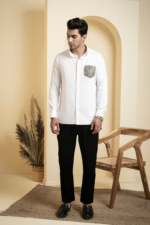 Elnor — White Shimmer Embroidered Giza Cotton Shirt
