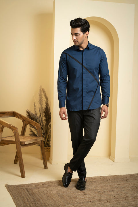 Cross Reim — Blue Pattern Giza Cotton Shirt