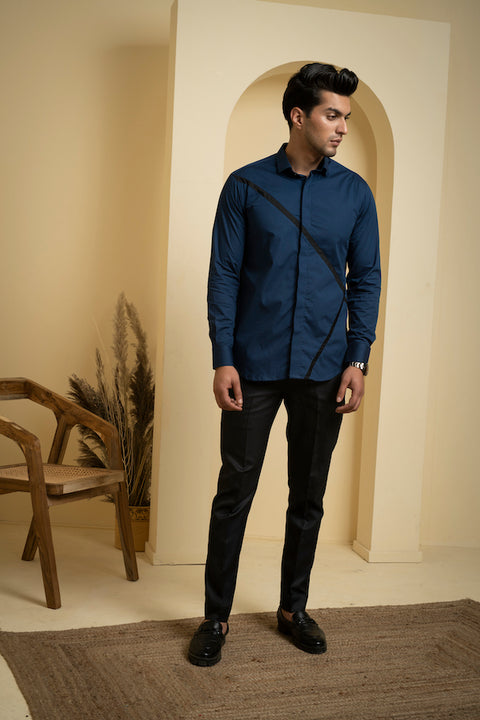 Cross Reim — Blue Pattern Giza Cotton Shirt