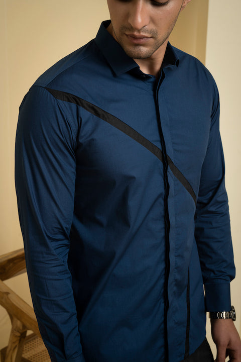 Cross Reim — Blue Pattern Giza Cotton Shirt