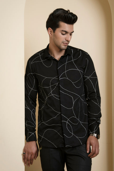 Grayab — Black Abstract Embroidered Giza Cotton Shirt