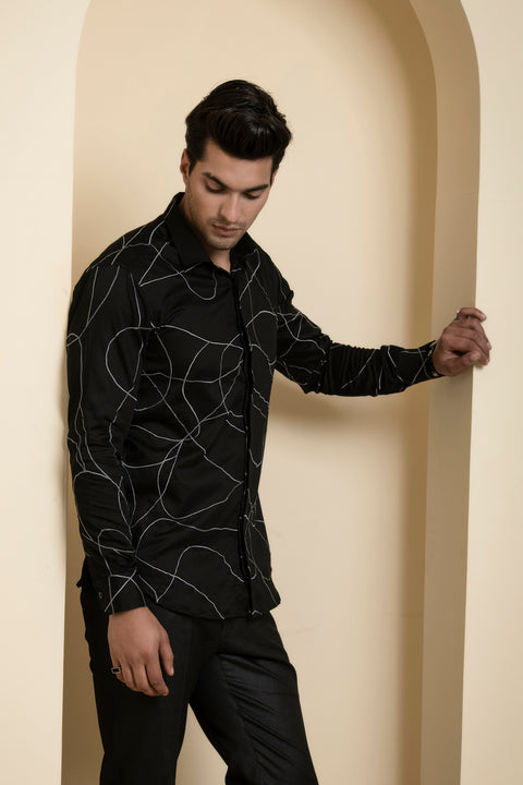Grayab — Black Abstract Embroidered Giza Cotton Shirt