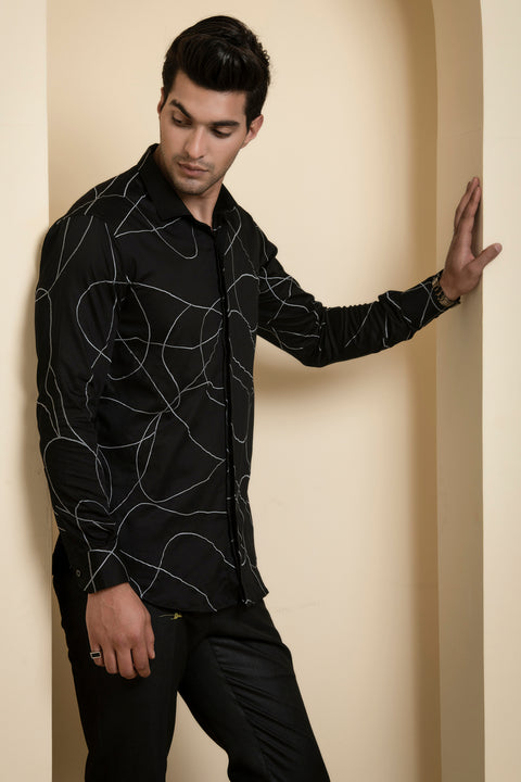 Grayab — Black Abstract Embroidered Giza Cotton Shirt