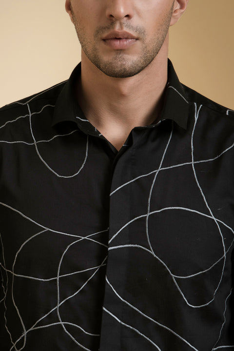 Grayab — Black Abstract Embroidered Giza Cotton Shirt