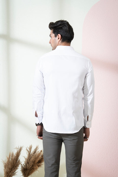 Bianco Owl Shirt — White Owl Embroidered Cotton Satin Shirt