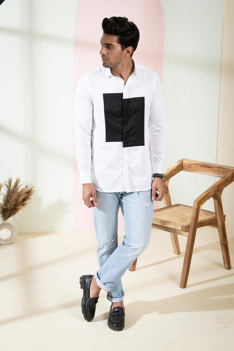 Elsyian — White & Black Pattern Giza Cotton Shirt