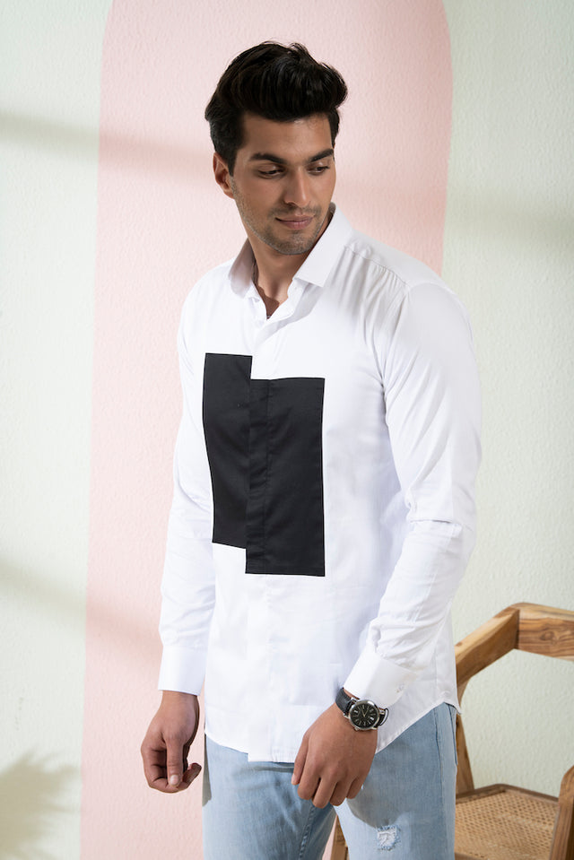 Elsyian — White & Black Pattern Giza Cotton Shirt