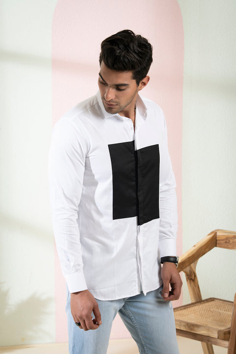 Elsyian — White & Black Pattern Giza Cotton Shirt