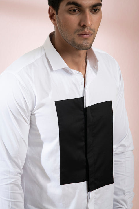 Elsyian — White & Black Pattern Giza Cotton Shirt
