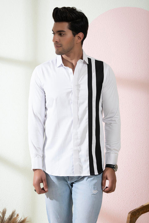 Brumo — White Vertical Pattern Giza Cotton Shirt