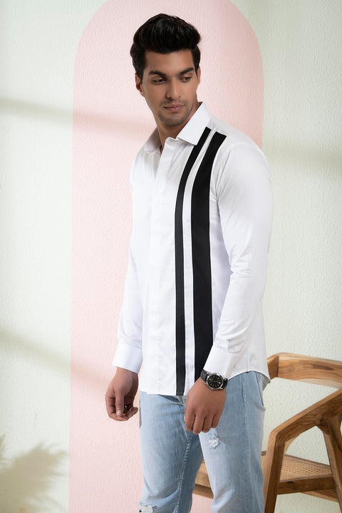 Brumo — White Vertical Pattern Giza Cotton Shirt