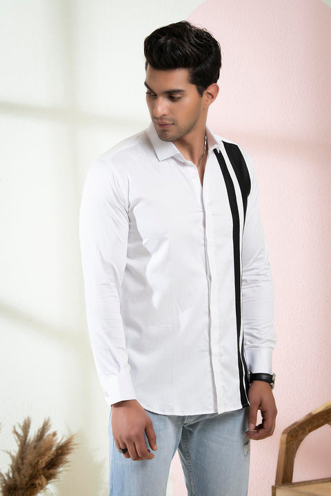 Brumo — White Vertical Pattern Giza Cotton Shirt