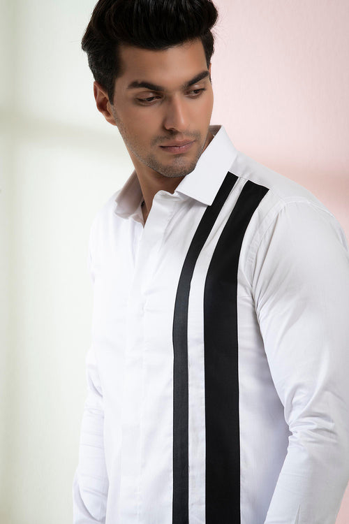 Brumo — White Vertical Pattern Giza Cotton Shirt