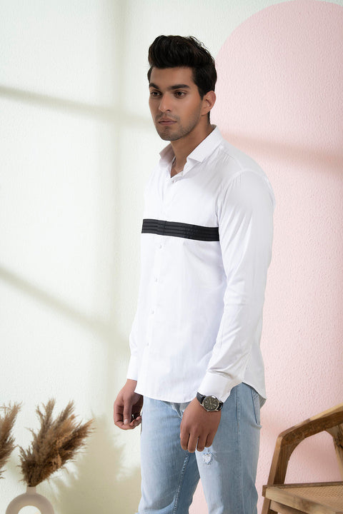Contrast — White Contrast Pattern Giza Cotton Shirt