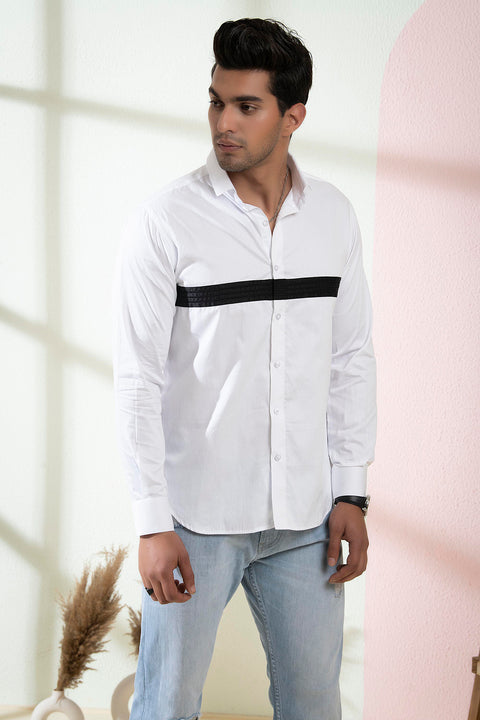 Contrast — White Contrast Pattern Giza Cotton Shirt