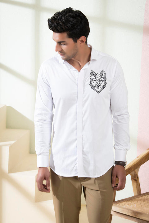 Bianco Wolf — White Wolf Embroidered Cotton Satin Shirt